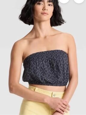 Universal Thread Navy Blue Strapless Crinkle Gauze Tube Top